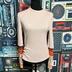 FREE PEOPLE Switch It Up Cuff Thermal Top in Ballet Pink Size Small Boho Hippie